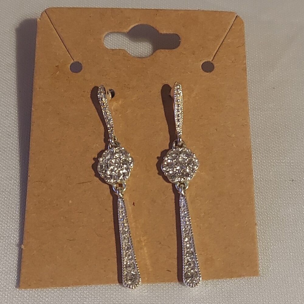 Unbranded Dangle Drop Earrings Pierced Silvertone Art Deco 1 1/2"